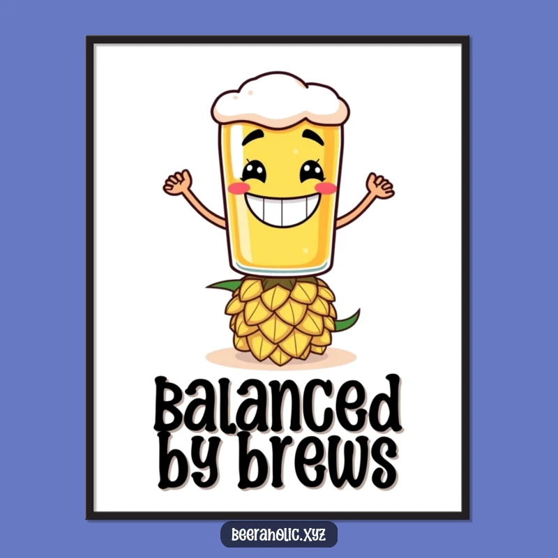 Funny Beer Glass Hop Digital Art - Grinning Balance Printable Decor Gift